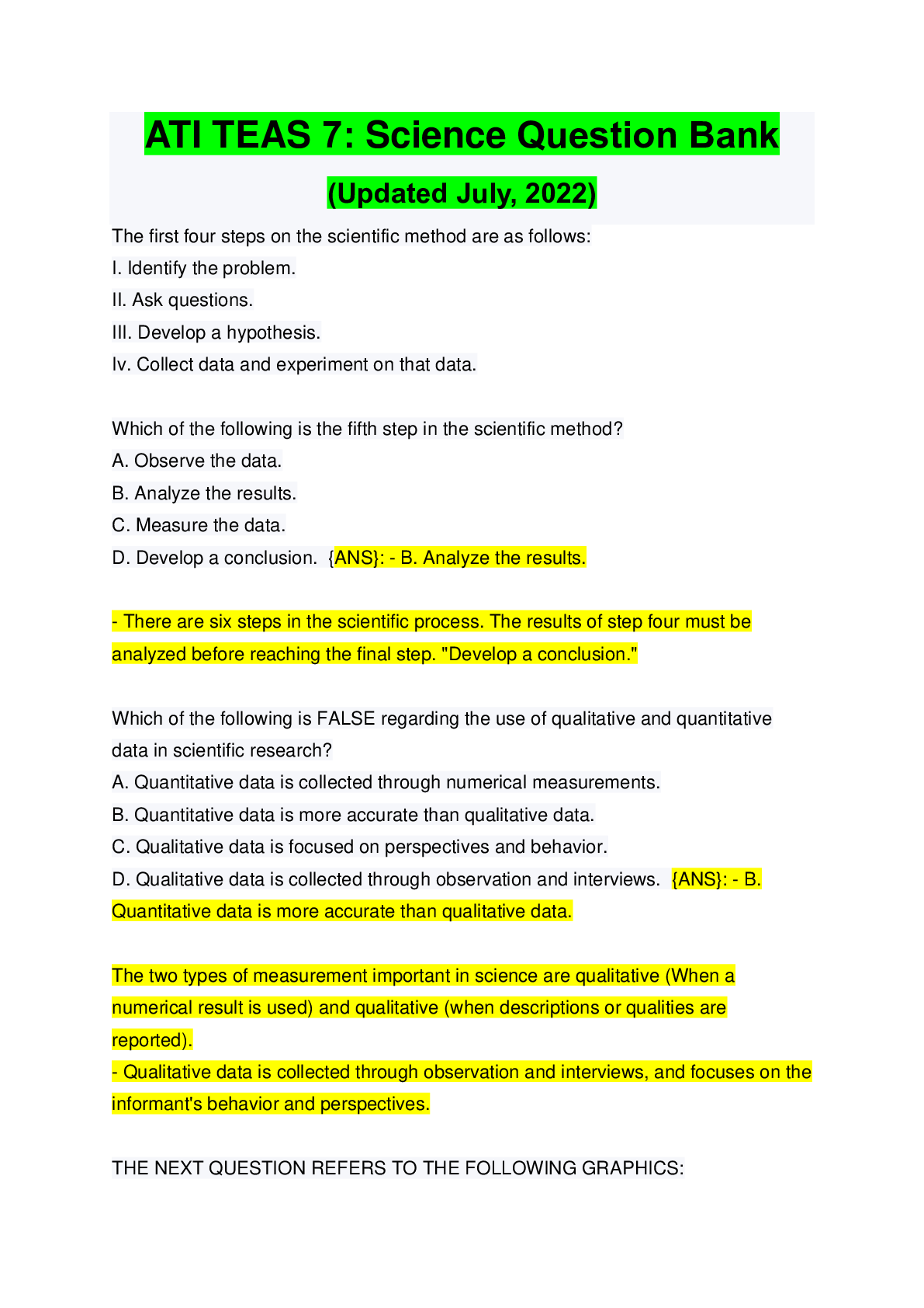 Preview image for ATI TEAS 7: Science Question Bank (Updated July, 2022)